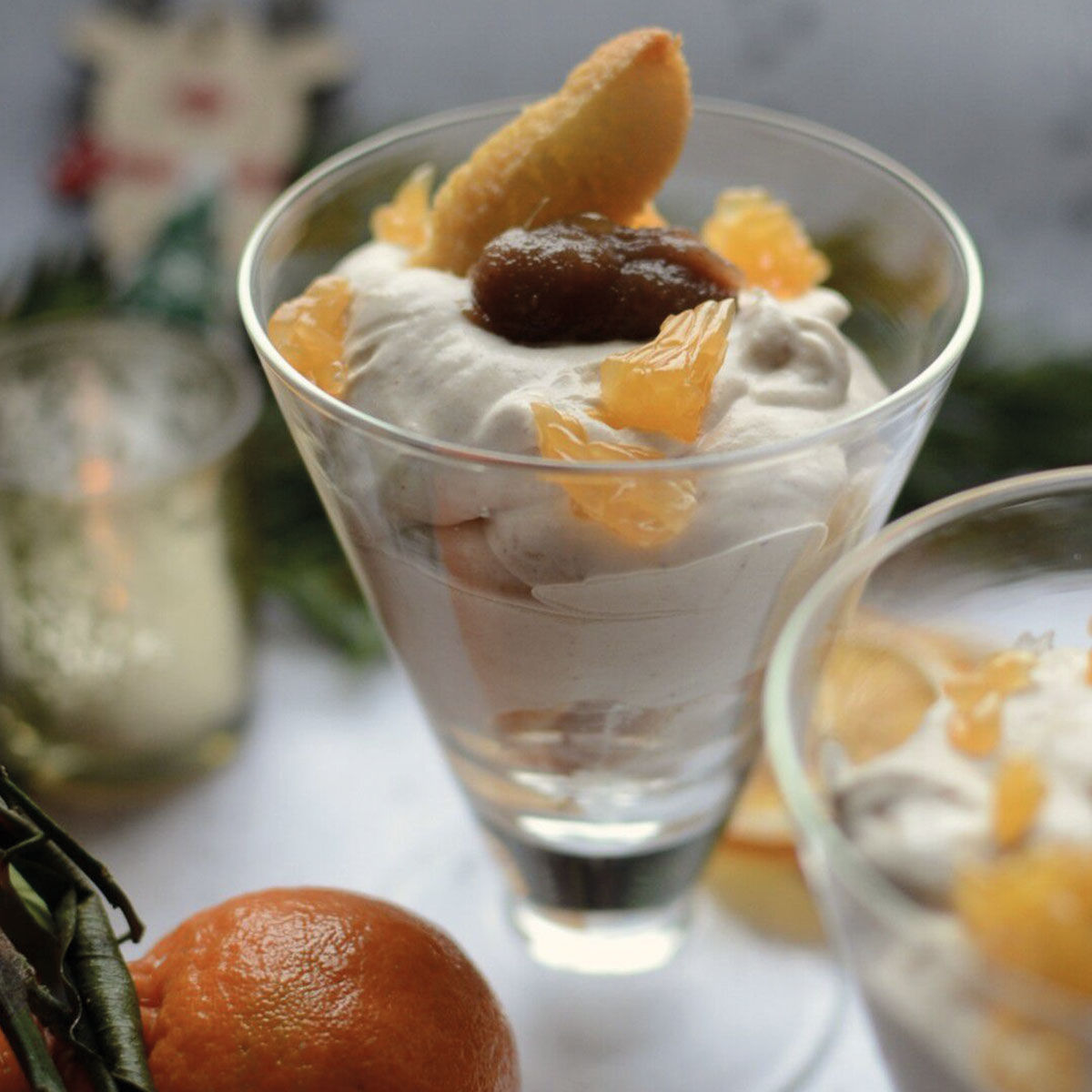 verrines mousse de marrons clementines et financiers