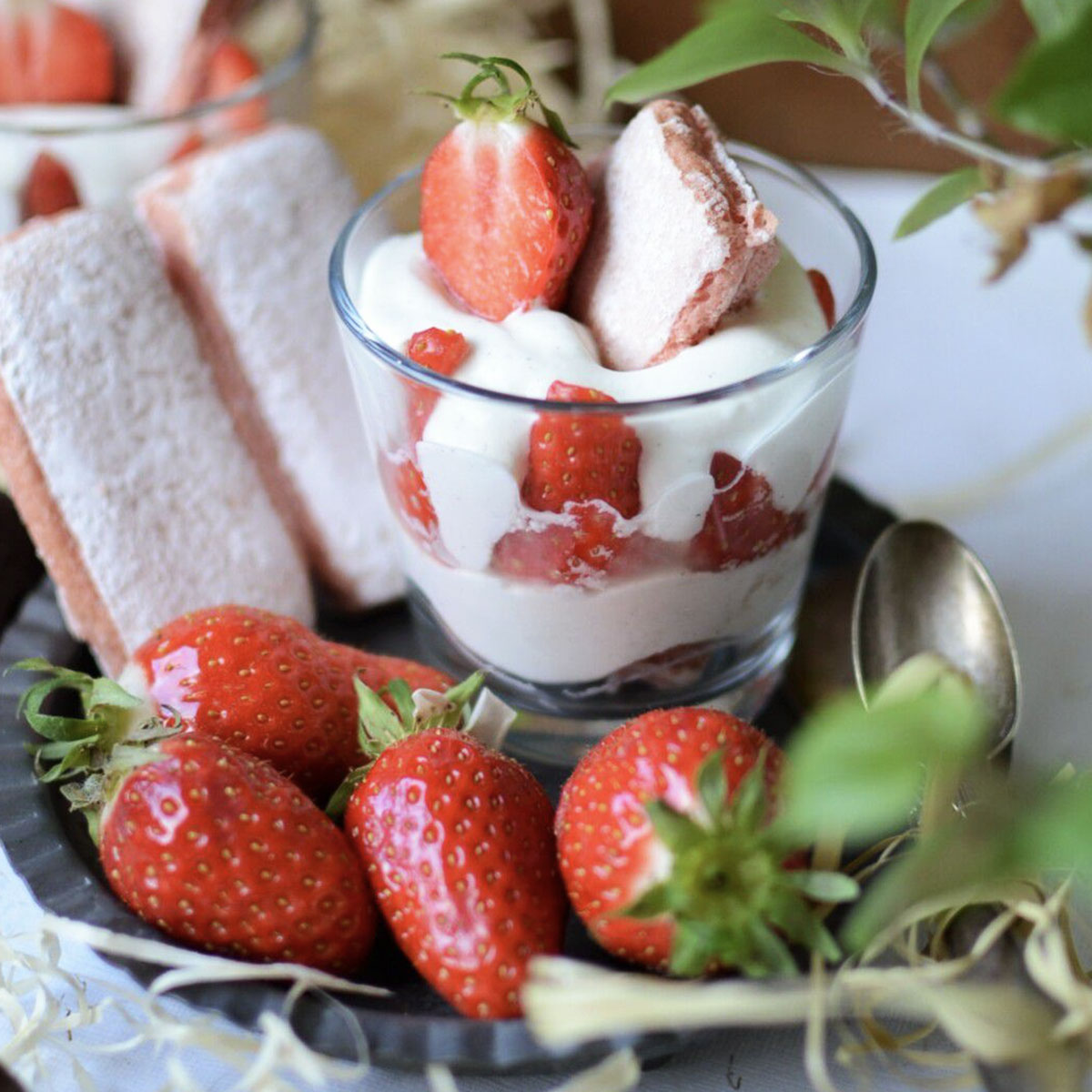 un triffle aux fraises et aux biscuits roses de Reims